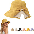 Golden yellow foldable wide brim bow sun hat